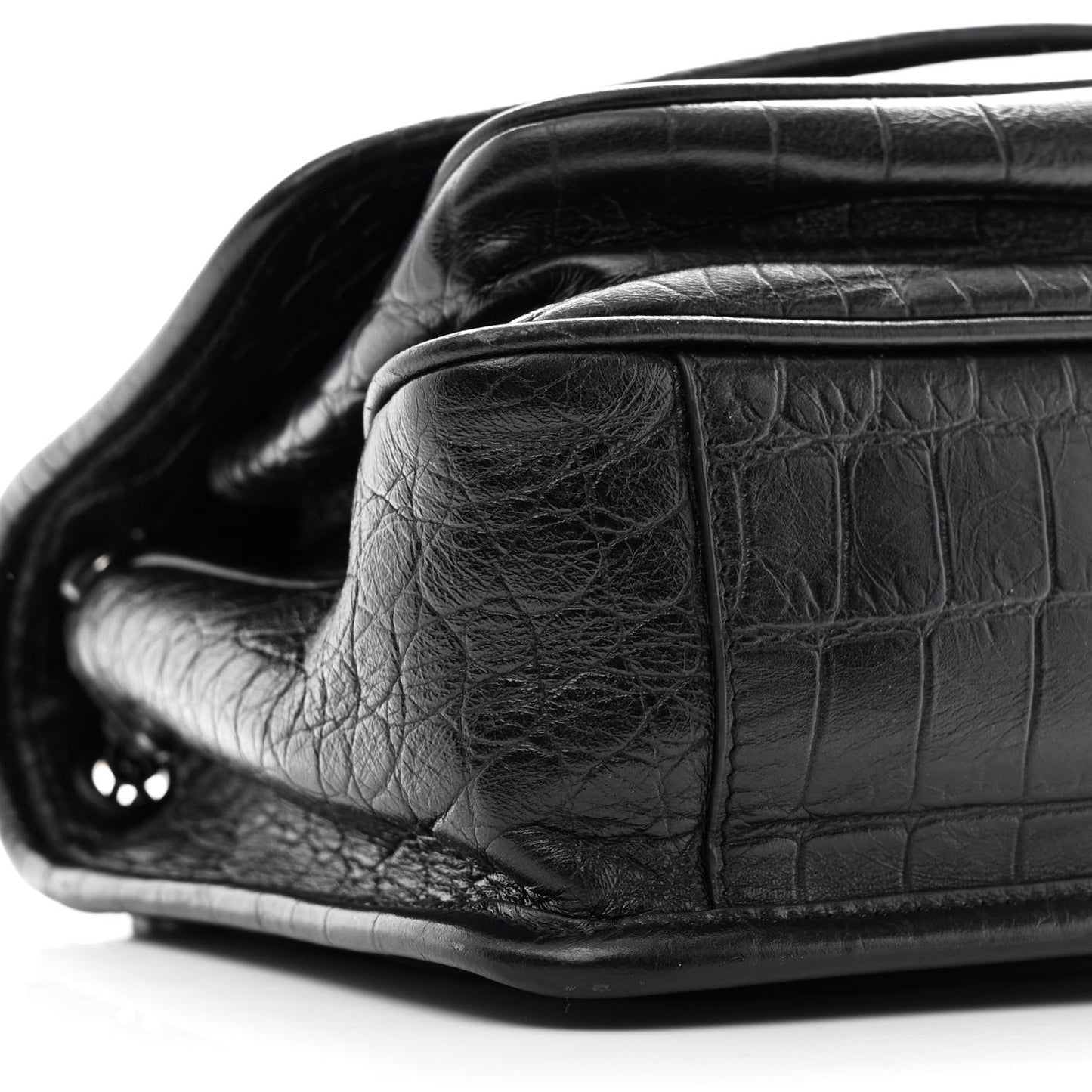 Calfskin Crocodile Embossed Matelasse Monogram Baby Niki Chain Satchel Black