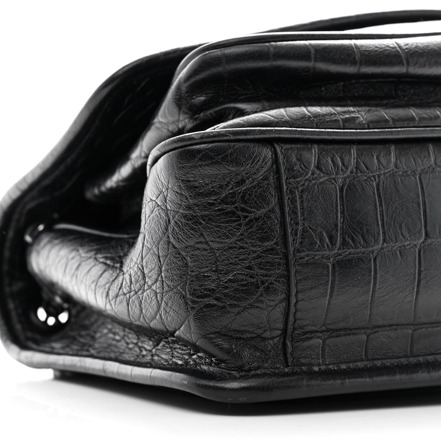 Saint Laurent Calfskin Crocodile Embossed Matelasse Monogram Baby Niki Chain Satchel Black 9 of 11