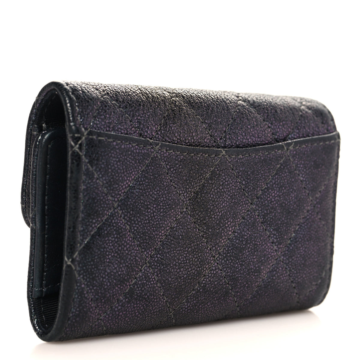 Iridescent Caviar Quilted Classic 4 Key Holder Wallet Black