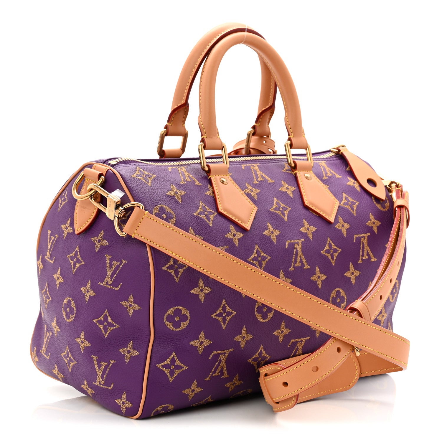 Louis Vuitton Calfskin Embroidered Monogram Speedy P9 Bandouliere 30 Golden Lotus Purple 6 of 21
