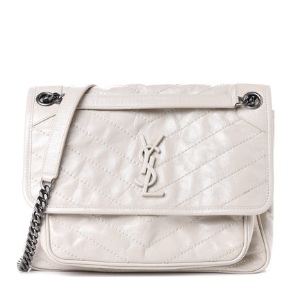 Saint Laurent Crinkled Calfskin Matelasse Monogram Medium Niki Chain Satchel Ivory 1 of 4