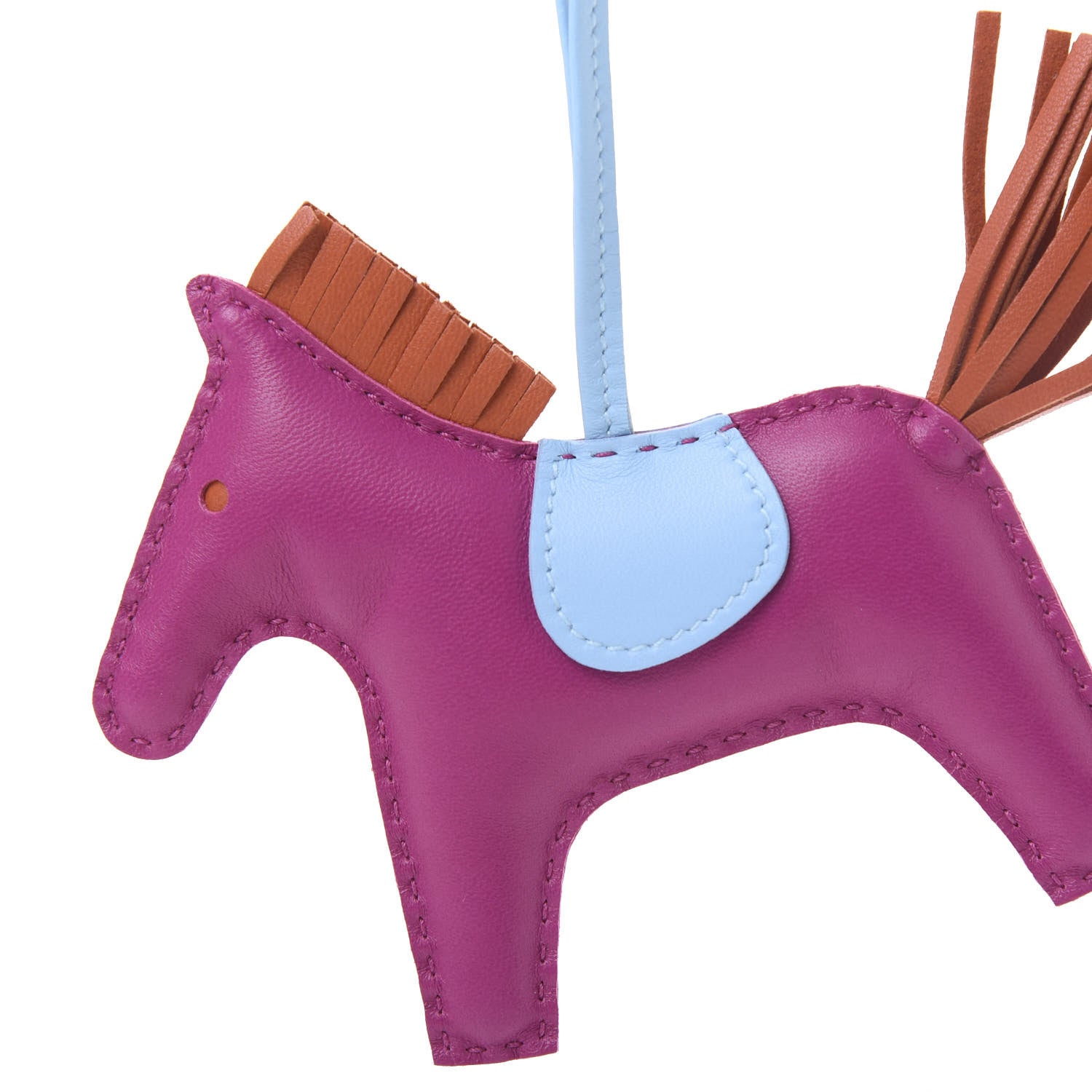 Hermes Milo Lambskin Grigri Rodeo Horse Bag Charm GM Rose Pourpre Cornaline Celeste 2 of 4