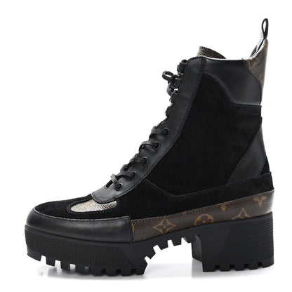 Louis Vuitton Suede Calfskin Monogram Laureate Platform Desert Boots 40 Black 1 of 8