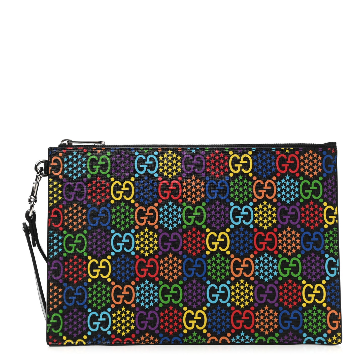 GG Supreme Monogram Psychedelic Zip Wristlet Pouch Black Multicolor