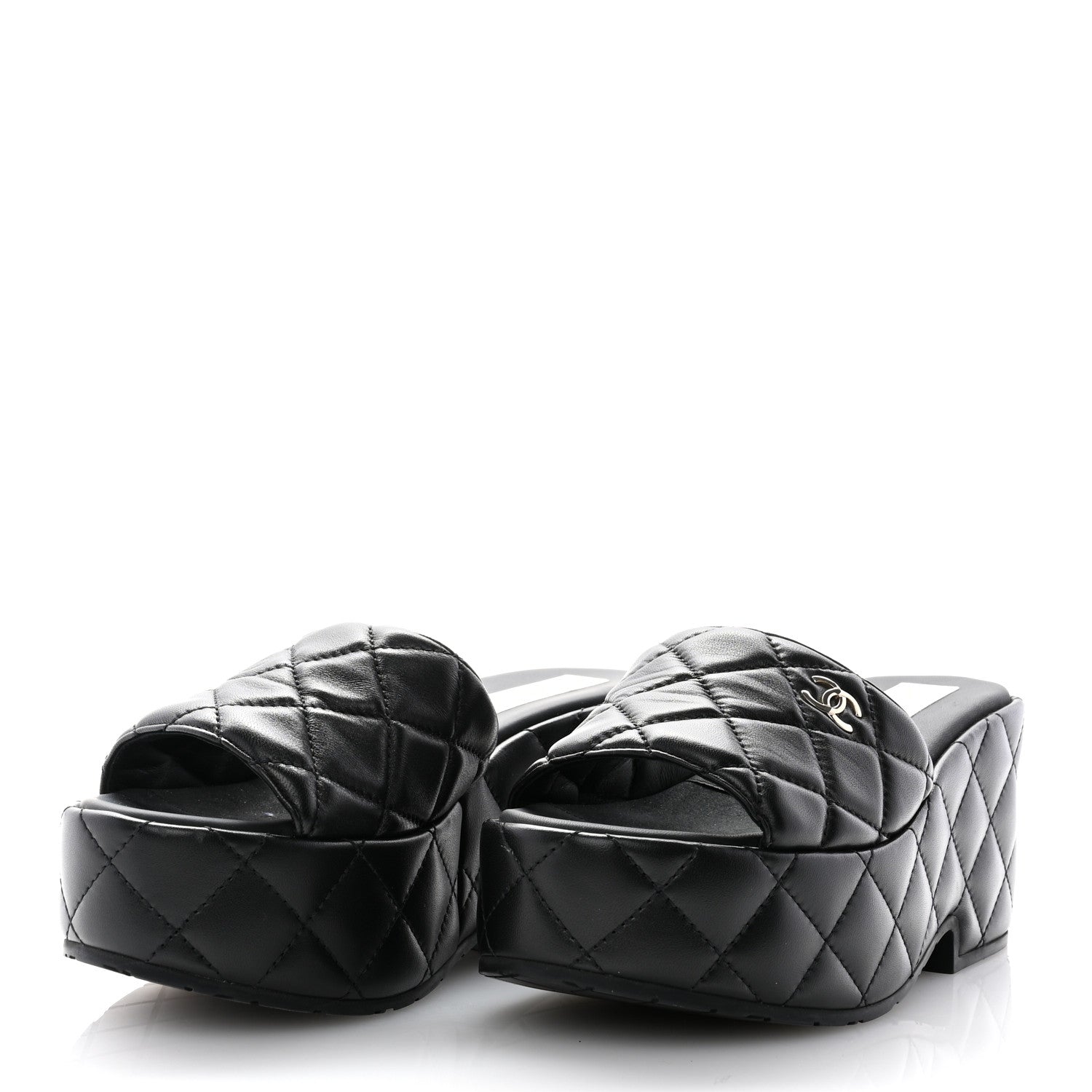 Chanel Lambskin Quilted CC Mules Wedge Sandals 35 Black 3 of 8