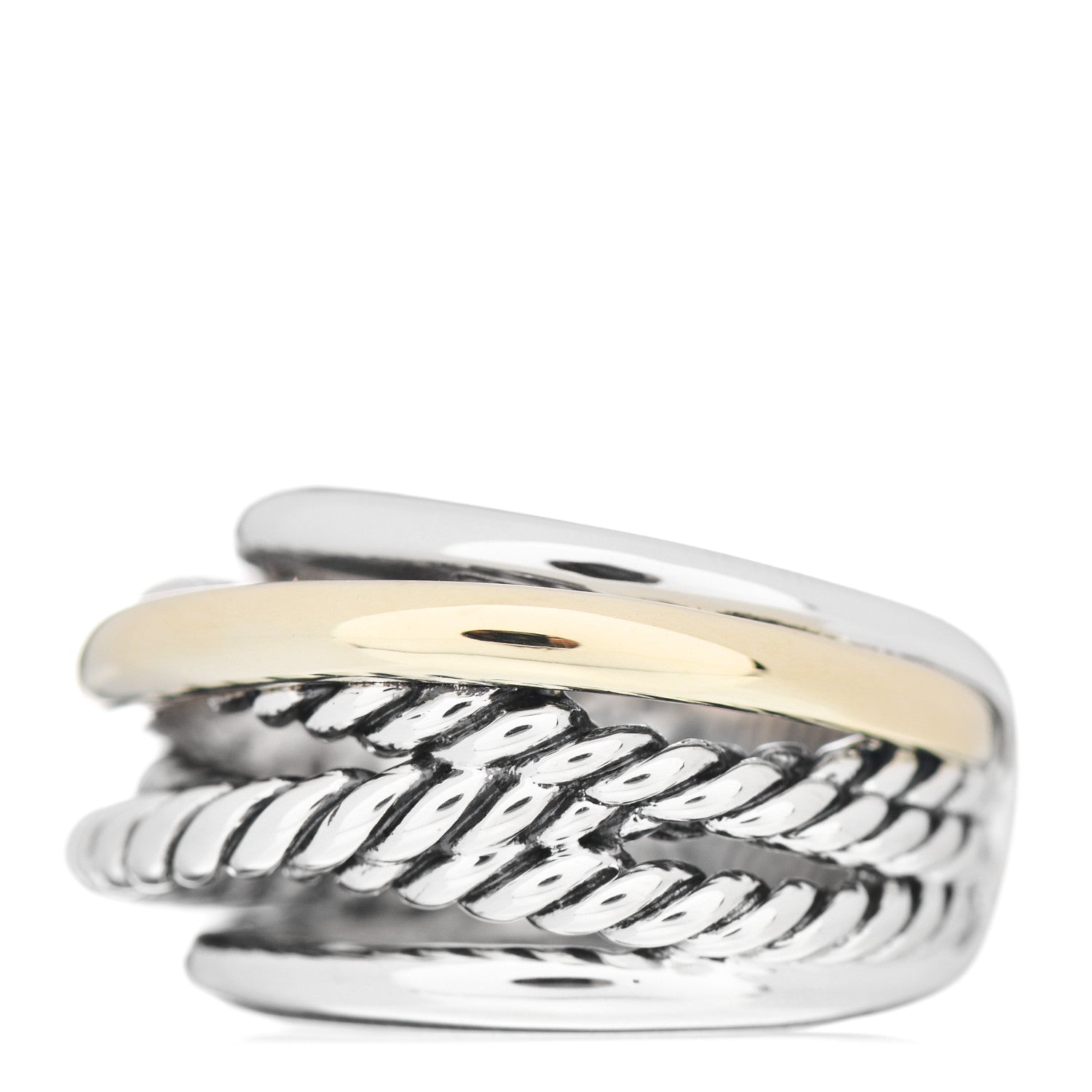 David Yurman Sterling Silver 14K Yellow Gold Wide Crossover Ring 51 5.75 4 of 5