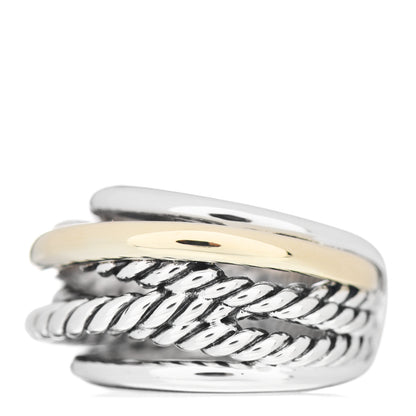 David Yurman Sterling Silver 14K Yellow Gold Wide Crossover Ring 51 5.75 4 of 5