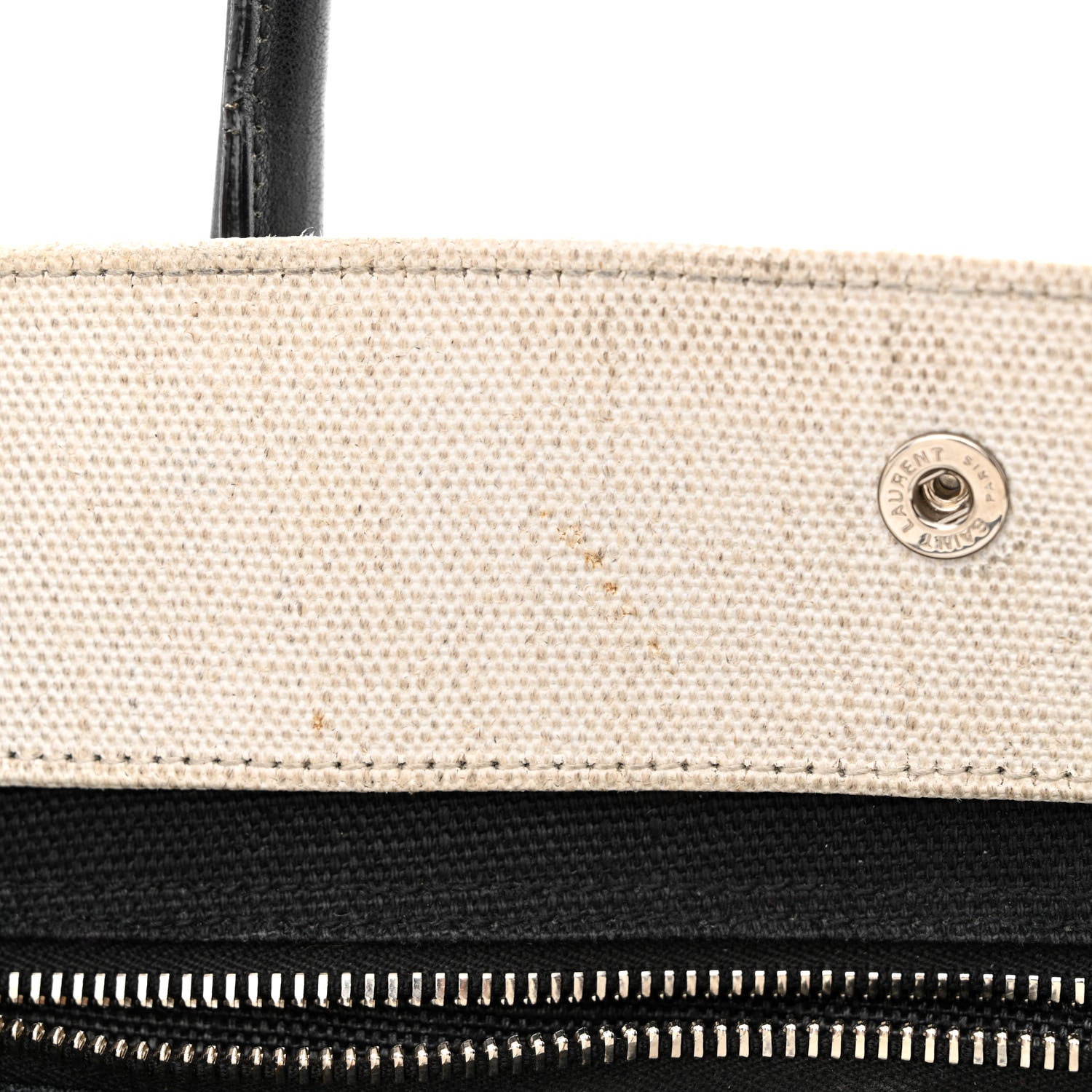 Saint Laurent Linen Calfskin Rive Gauche North South Tote White Black 11 of 15