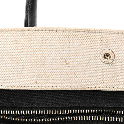 Saint Laurent Linen Calfskin Rive Gauche North South Tote White Black 11 of 15