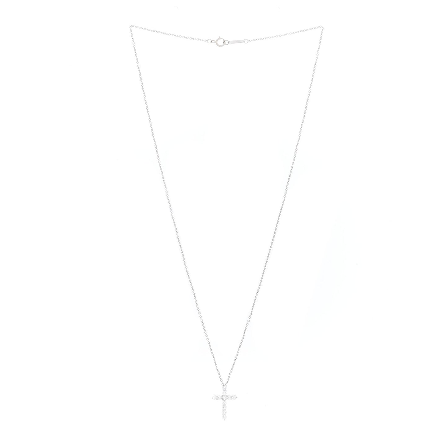 Platinum 18K White Gold Diamond Small Cross Pendant Necklace