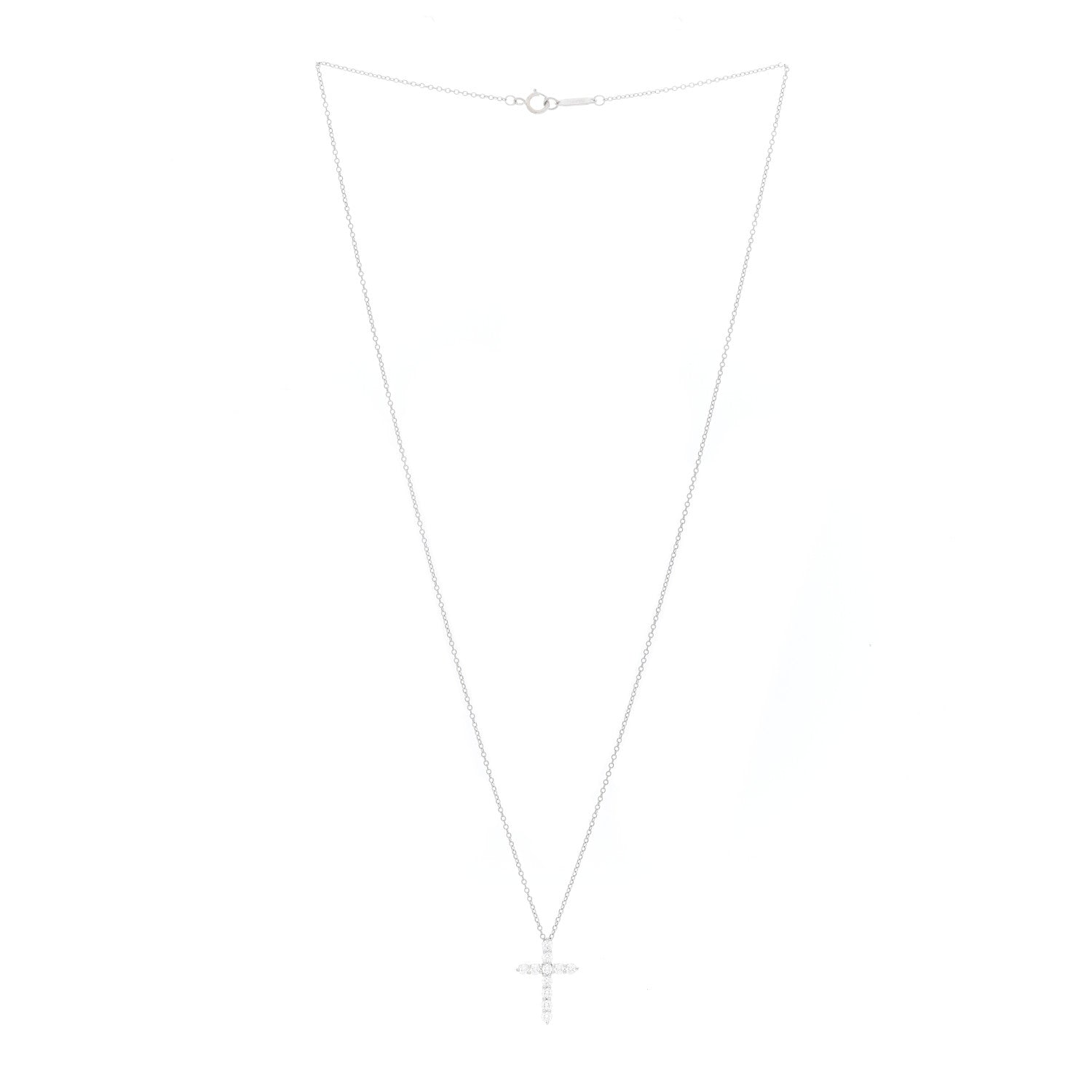 Tiffany Platinum 18K White Gold Diamond Small Cross Pendant Necklace 2 of 4