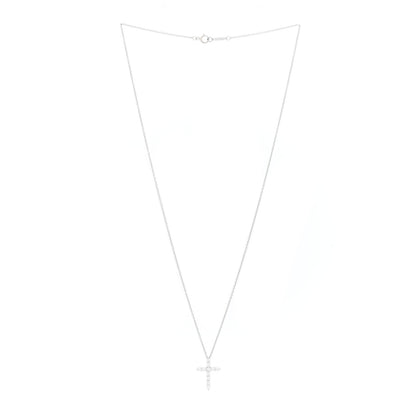 Tiffany Platinum 18K White Gold Diamond Small Cross Pendant Necklace 2 of 4