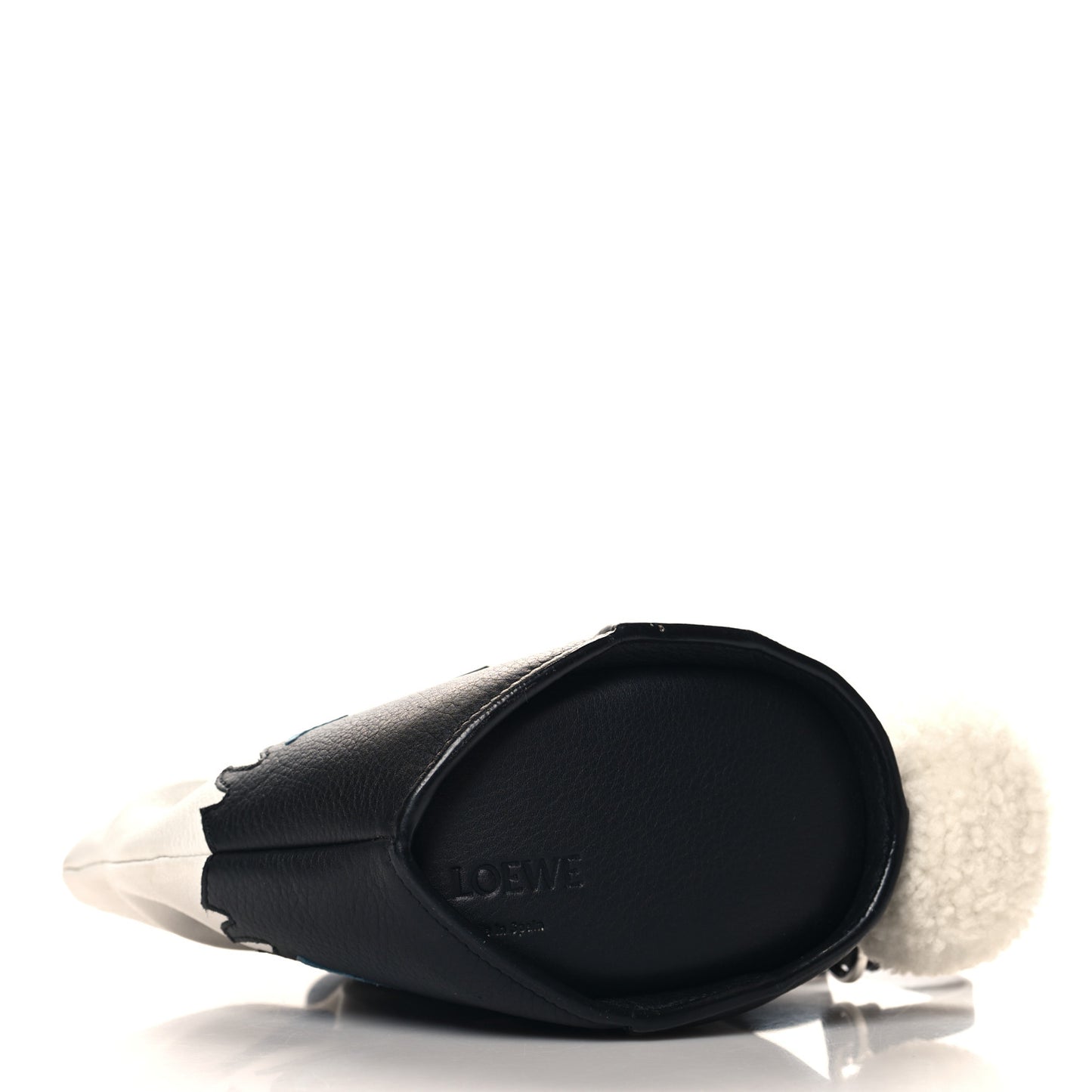 Calfskin Shearling Mini Bunny Crossbody Bag Black White Blue