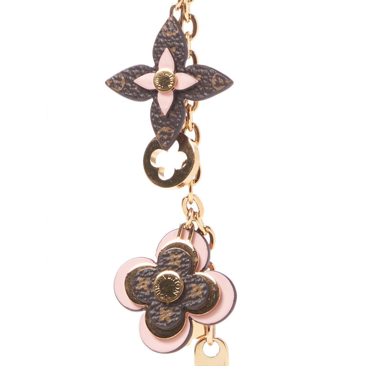 Brass Monogram Blooming Flowers Bag Charm Key Holder Rose Ballerine