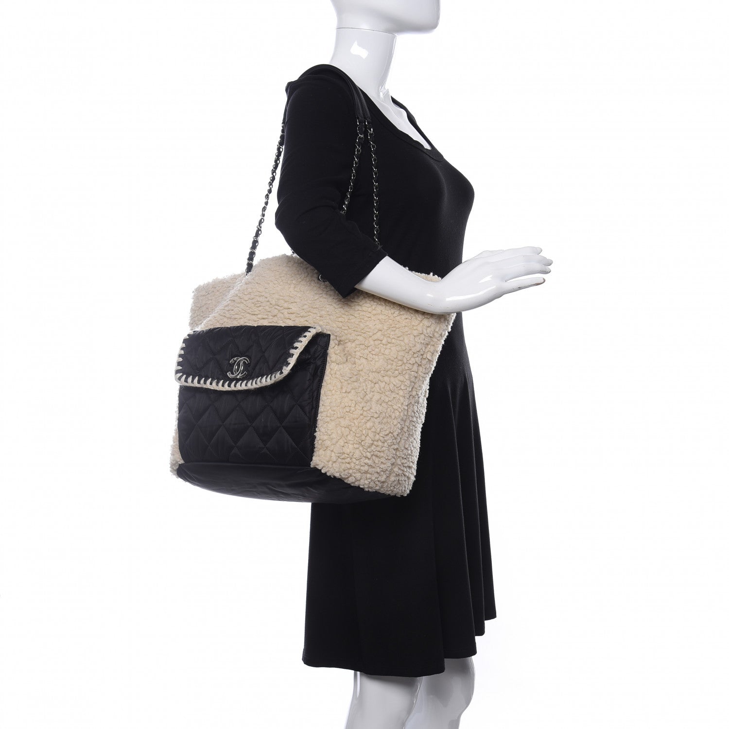Chanel Wool Nylon Quilted Coco Neige Tote Black Ecru 2 of 10