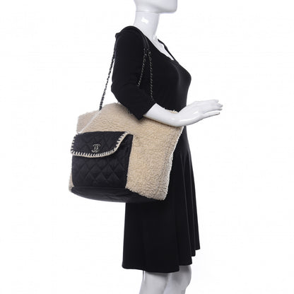 Chanel Wool Nylon Quilted Coco Neige Tote Black Ecru 2 of 10