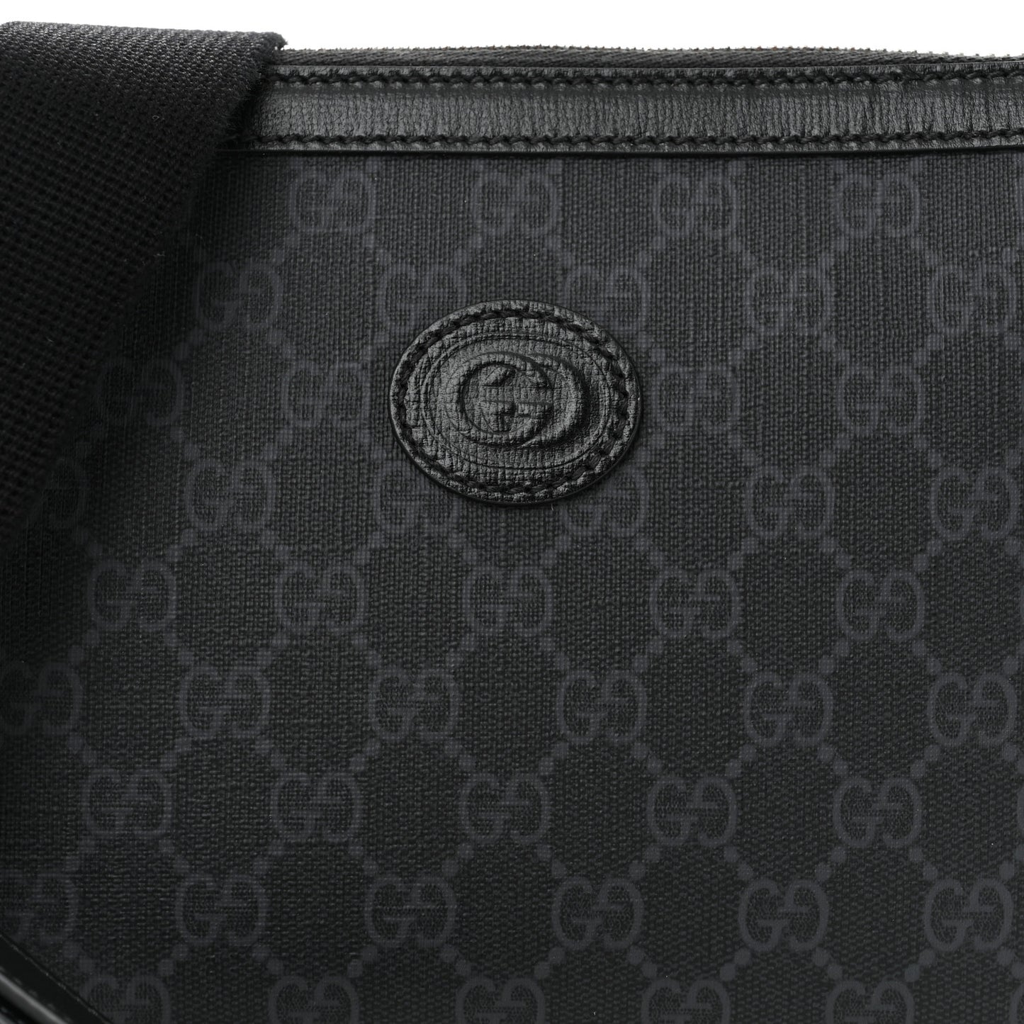 GG Supreme Monogram Azalea Calfskin Retro Interlocking G Wristlet Messenger Bag Black