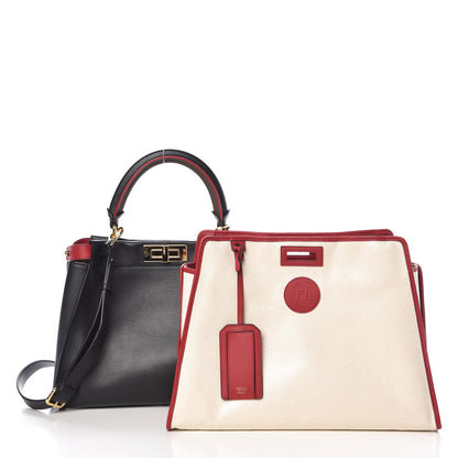 Fendi Vitello Seta Century Nappa Medium Peekaboo Iconic Defender Satchel Black Fragola Maya 4 of 12