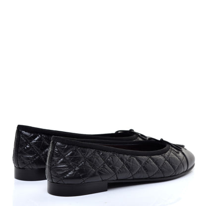 Chanel Aged Calfskin Quilted Cap Toe Ballerina Flats 37.5 Black 4 of 8