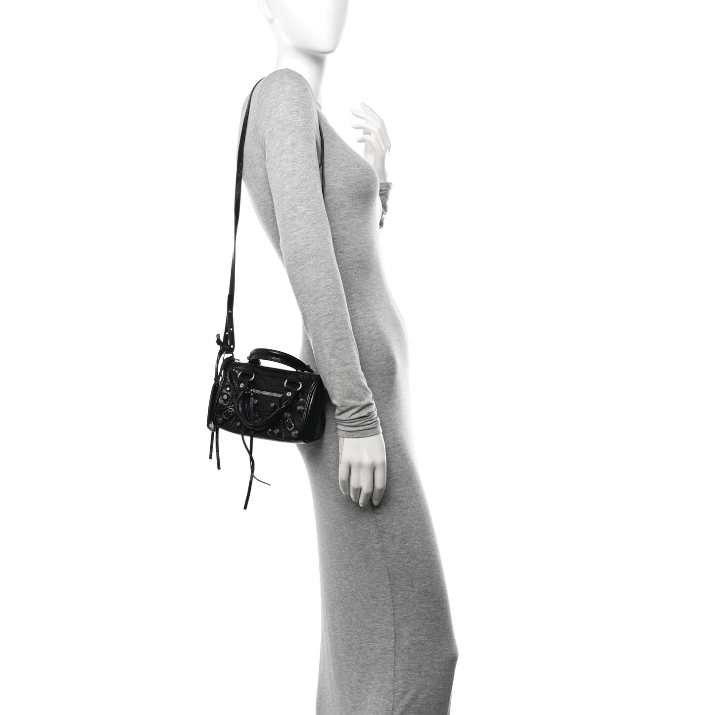 Agneau Arena Crystal Neo Nano Cagole Handbag Black