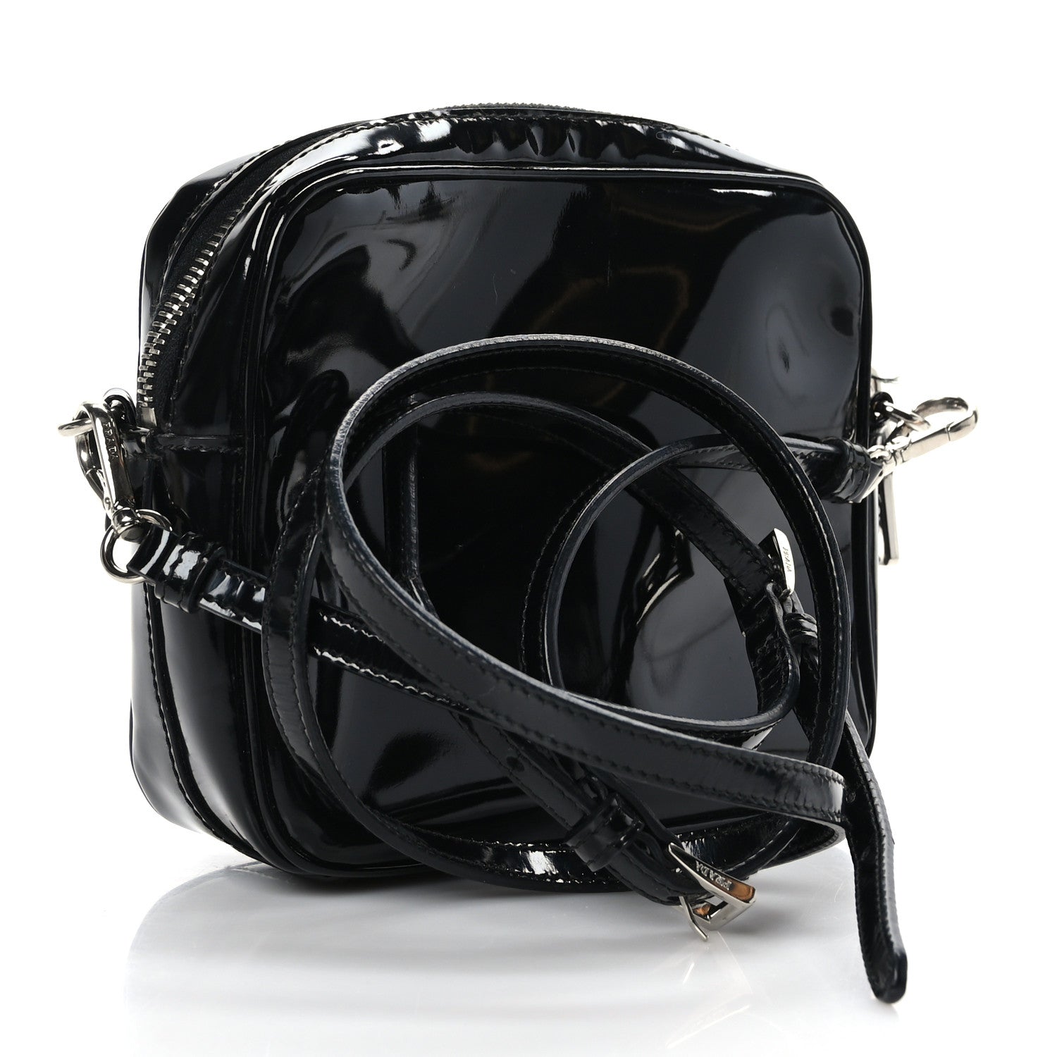 Prada Spazzolato Floral Camera Crossbody Black White 3 of 9