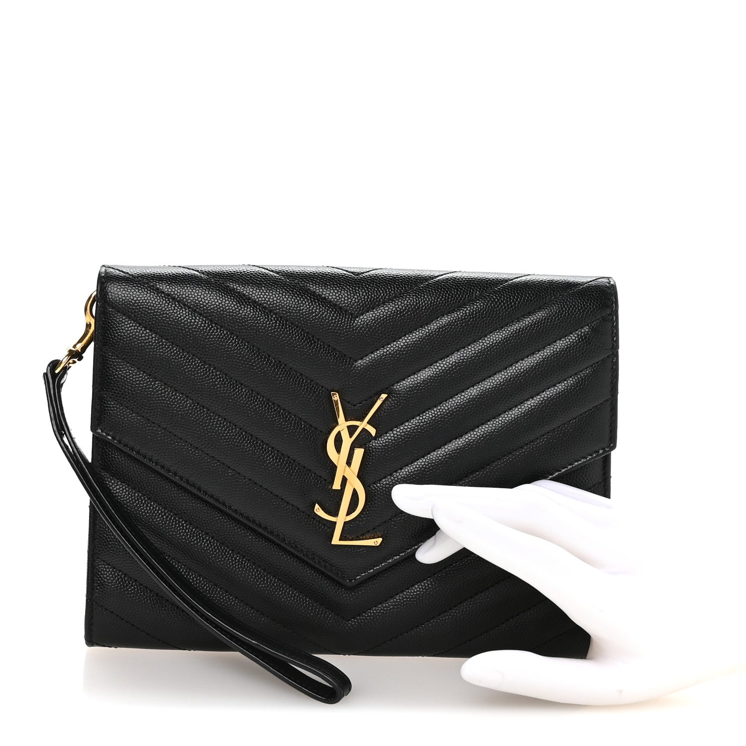 Saint Laurent Grain De Poudre Matelasse Chevron Monogram Envelope Clutch Black 2 of 8