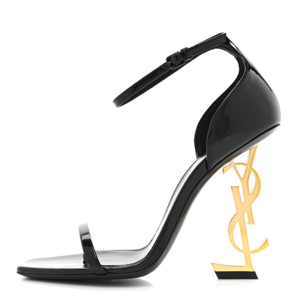 Saint Laurent Patent Calfskin Opyum 110 Sandals 37 Black Gold 1 of 9