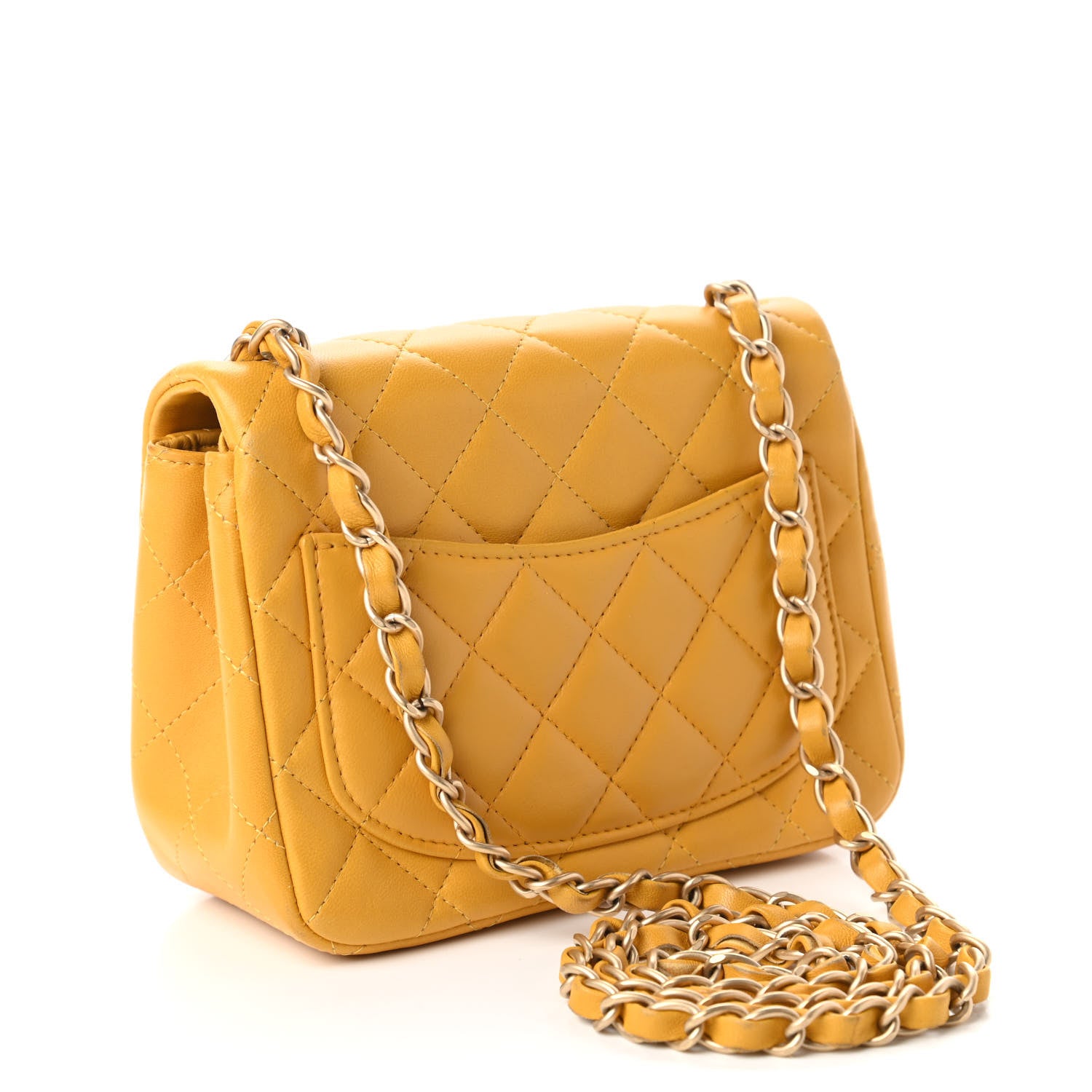 Chanel Lambskin Quilted Mini Square Flap Yellow 3 of 10