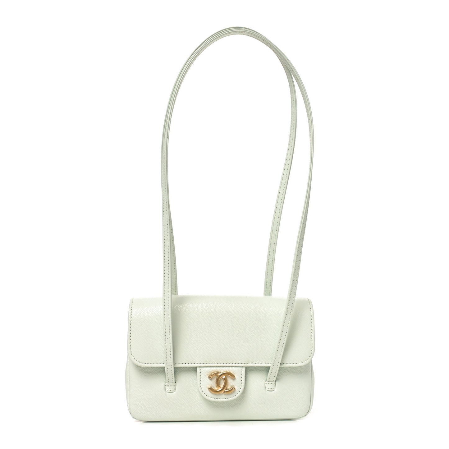 Shiny Caviar Mini Preppy Coco Shoulder Bag Light Blue