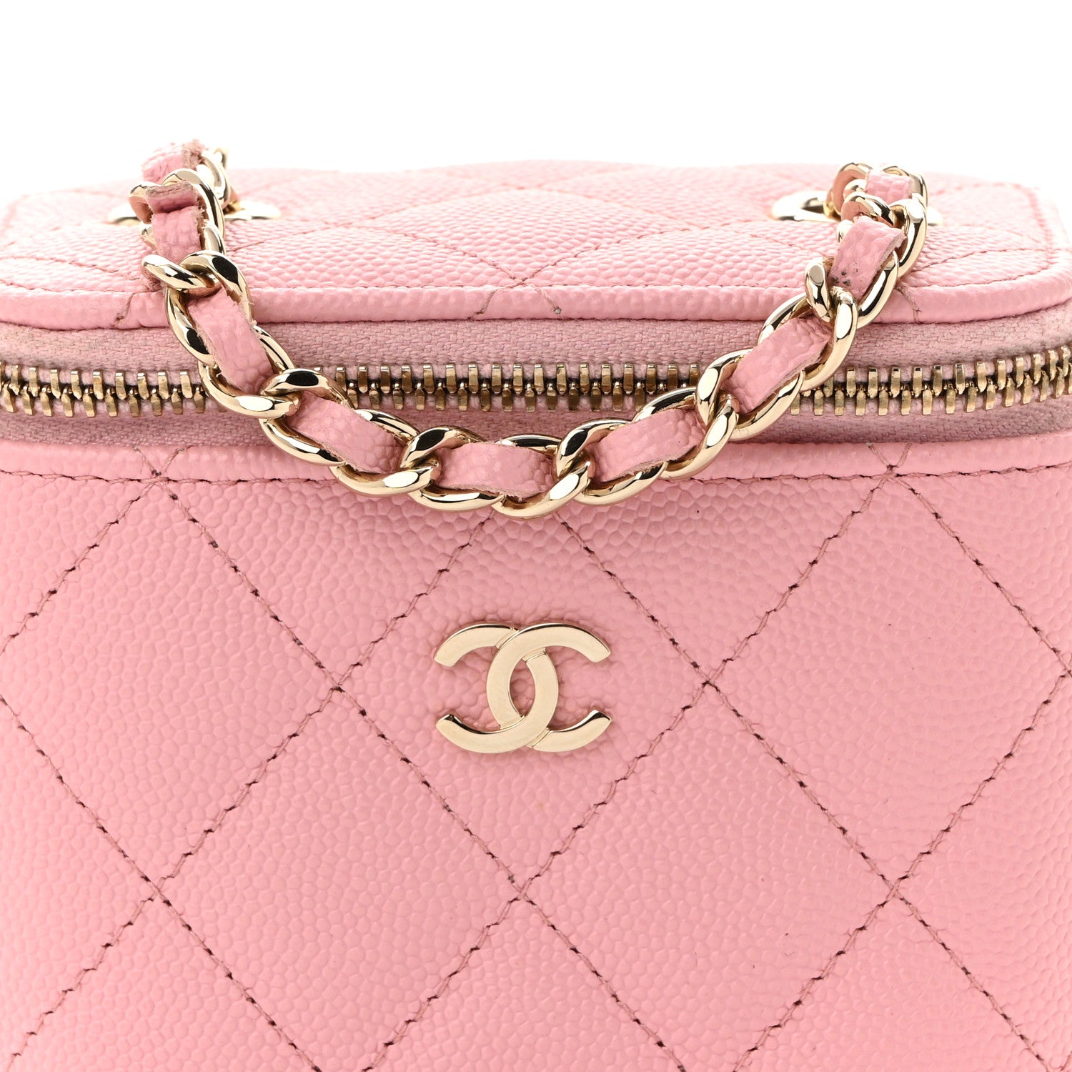 Chanel Caviar Quilted Mini Vanity Case With Chain Pink 8 of 11