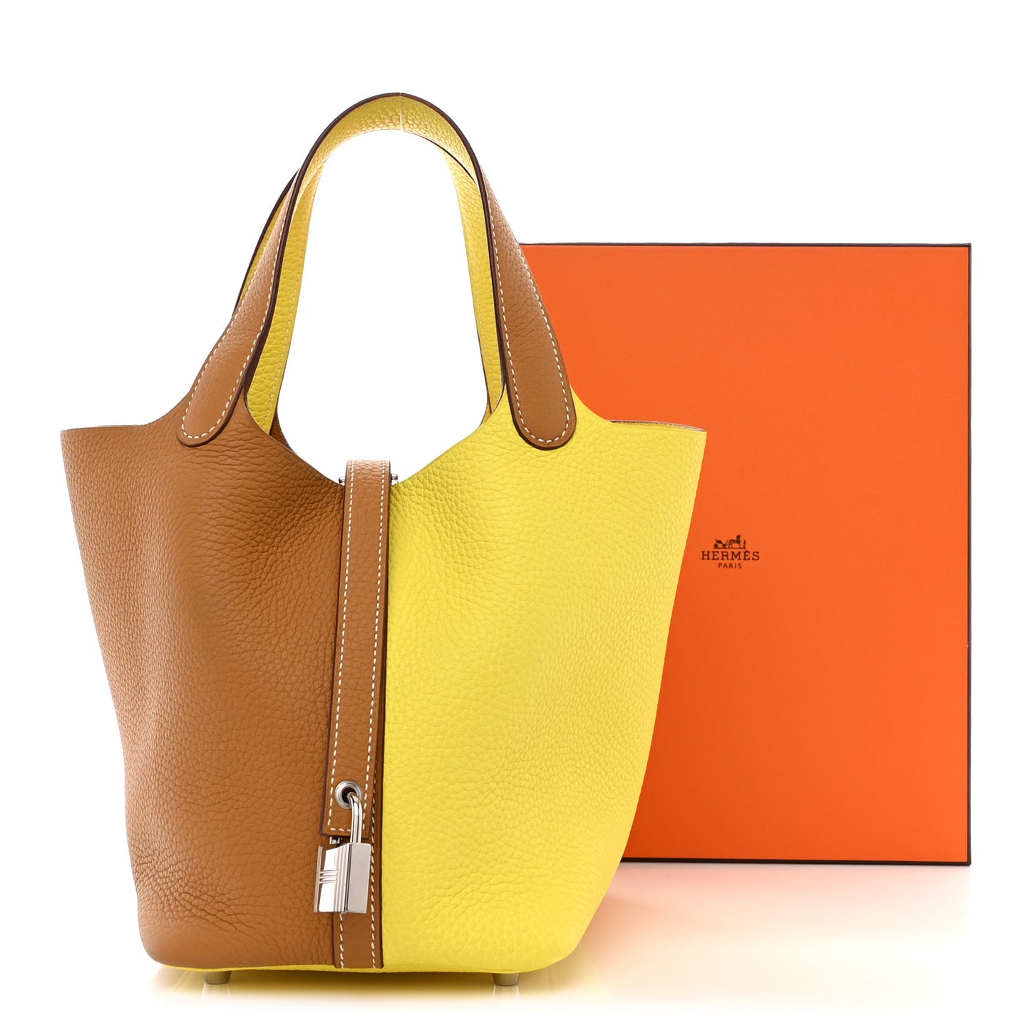 Taurillon Clemence Casaque Picotin Lock 18 PM Lime Sesame