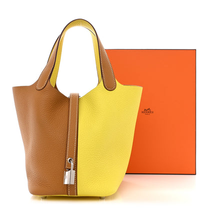 Hermes Taurillon Clemence Casaque Picotin Lock 18 PM Lime Sesame 11 of 11