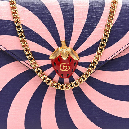 Gucci Textured Dollar Calfskin Enamel Double G Strawberry Wallet On Chain Pink Blue 7 of 10