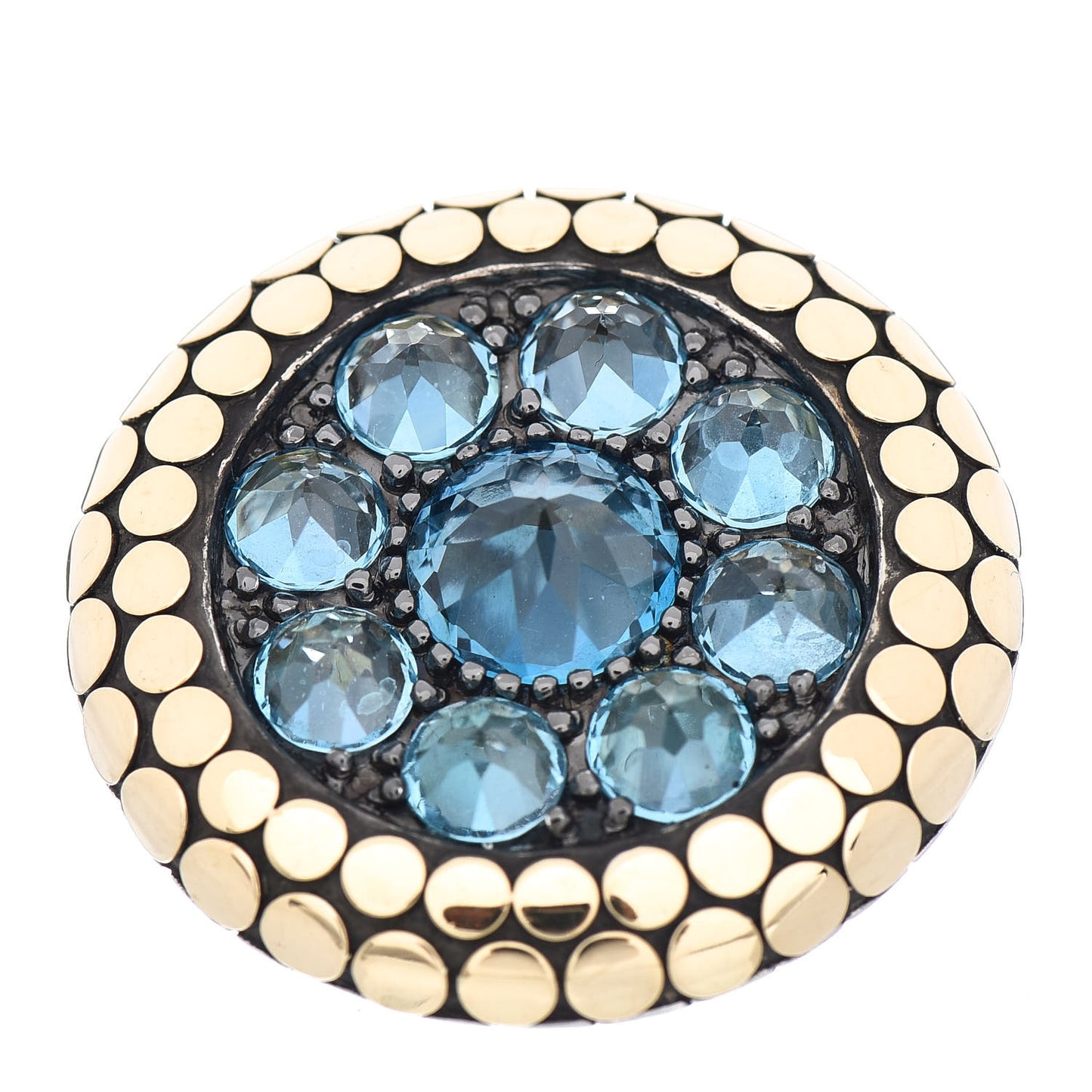 Sterling Silver 18K Yellow Gold Blue Topaz Dot Ring 56 7.5