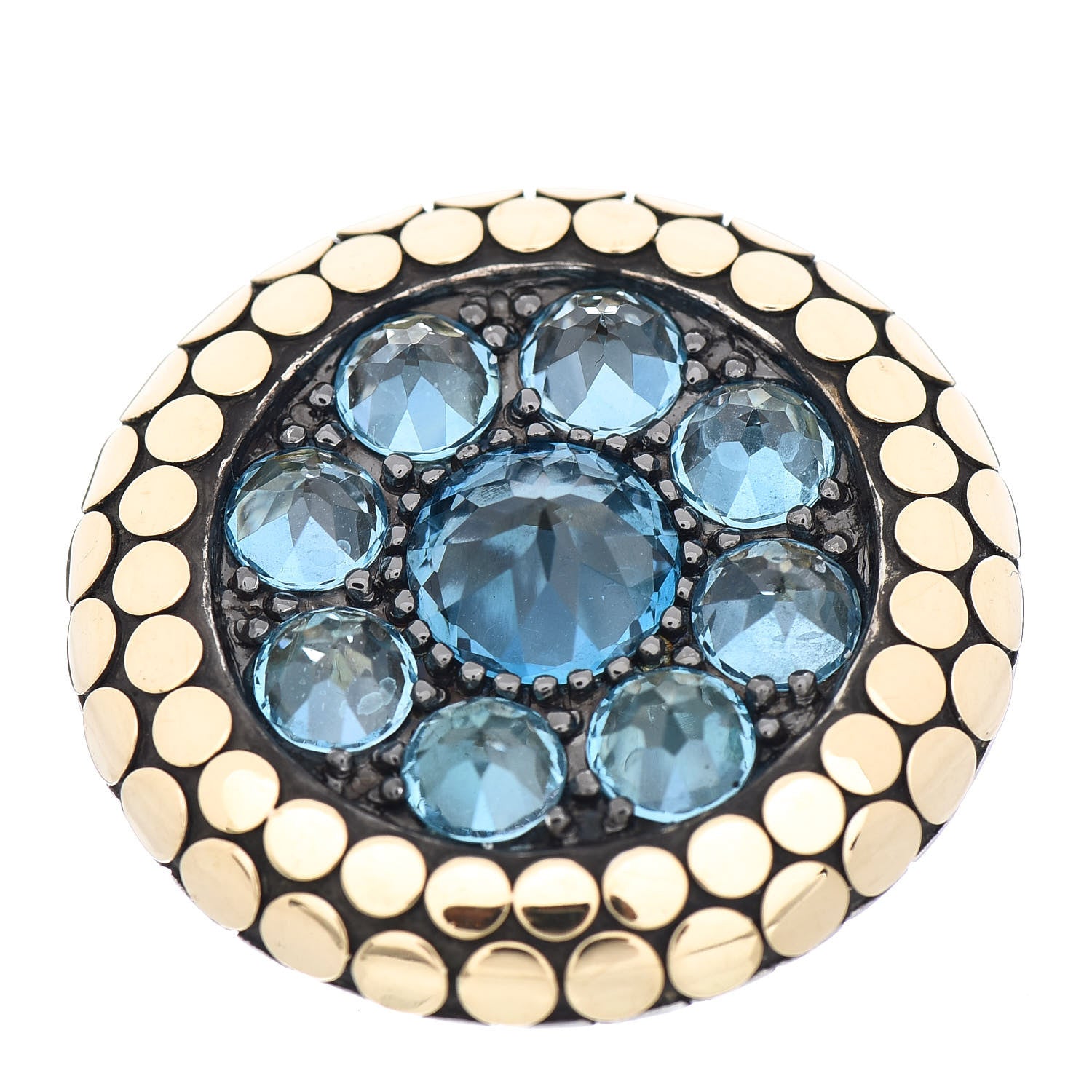 John Hardy Sterling Silver 18K Yellow Gold Blue Topaz Dot Ring 56 7.5 1 of 5