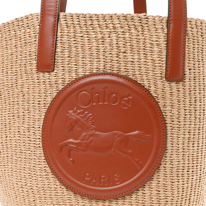 Chloe Raffia Calfskin Horse Medal Large Basket Tote Sepia Brown Sepia Brown 7 of 9