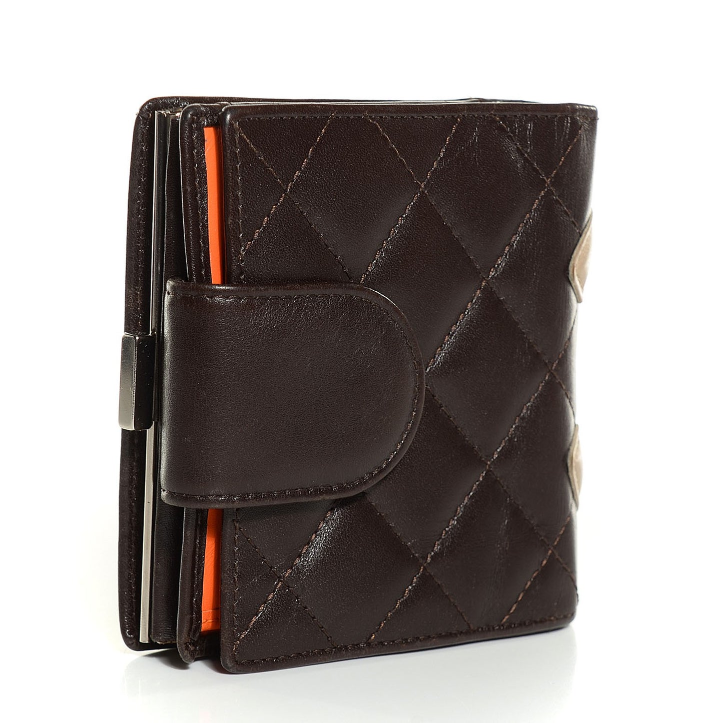 Calfskin Quilted Cambon Bi-fold Wallet Brown