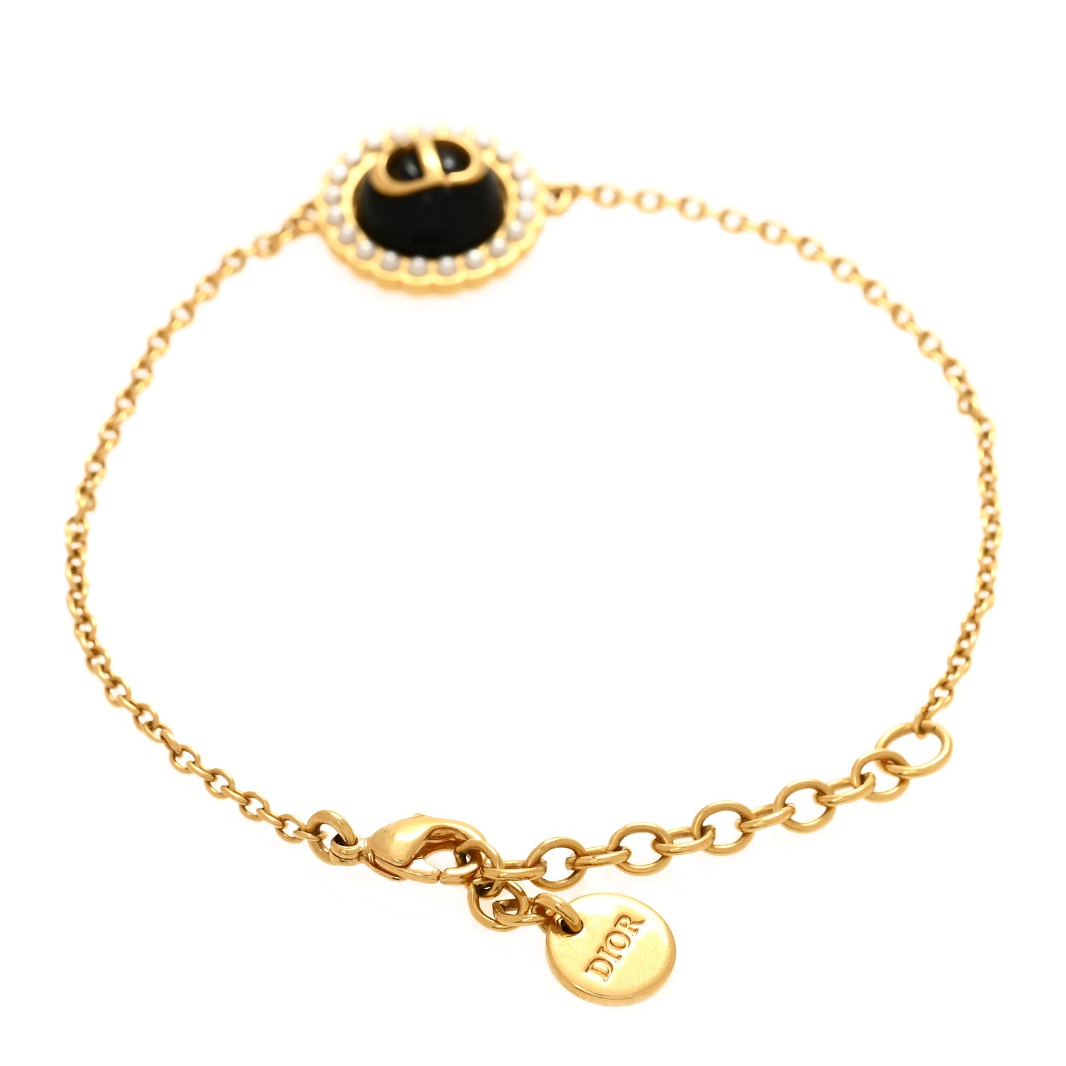 Christian Dior Pearl Glass Petit CD Baroque Bracelet Gold Black 3 of 5