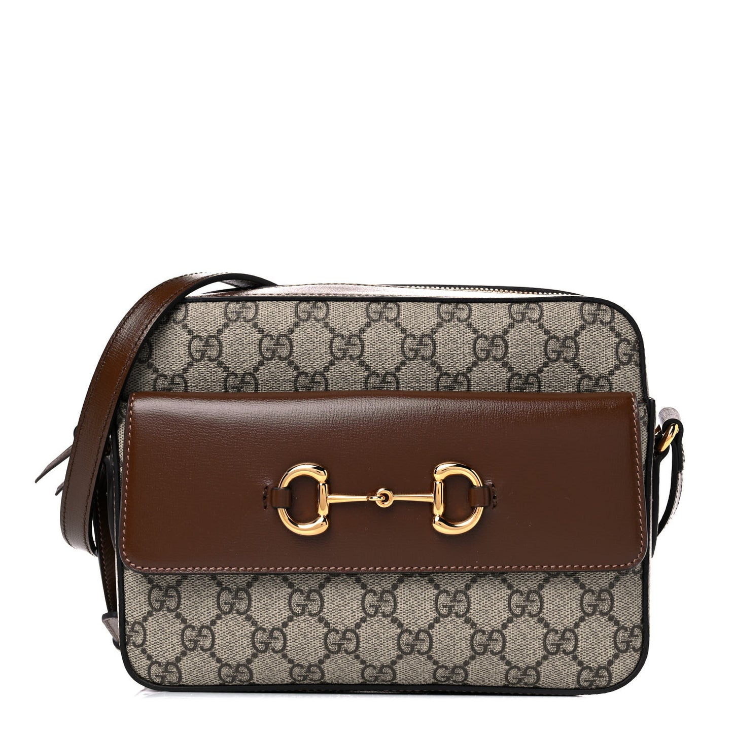 GG Supreme Monogram Small Horsebit 1955 Shoulder Bag Beige Brown Sugar