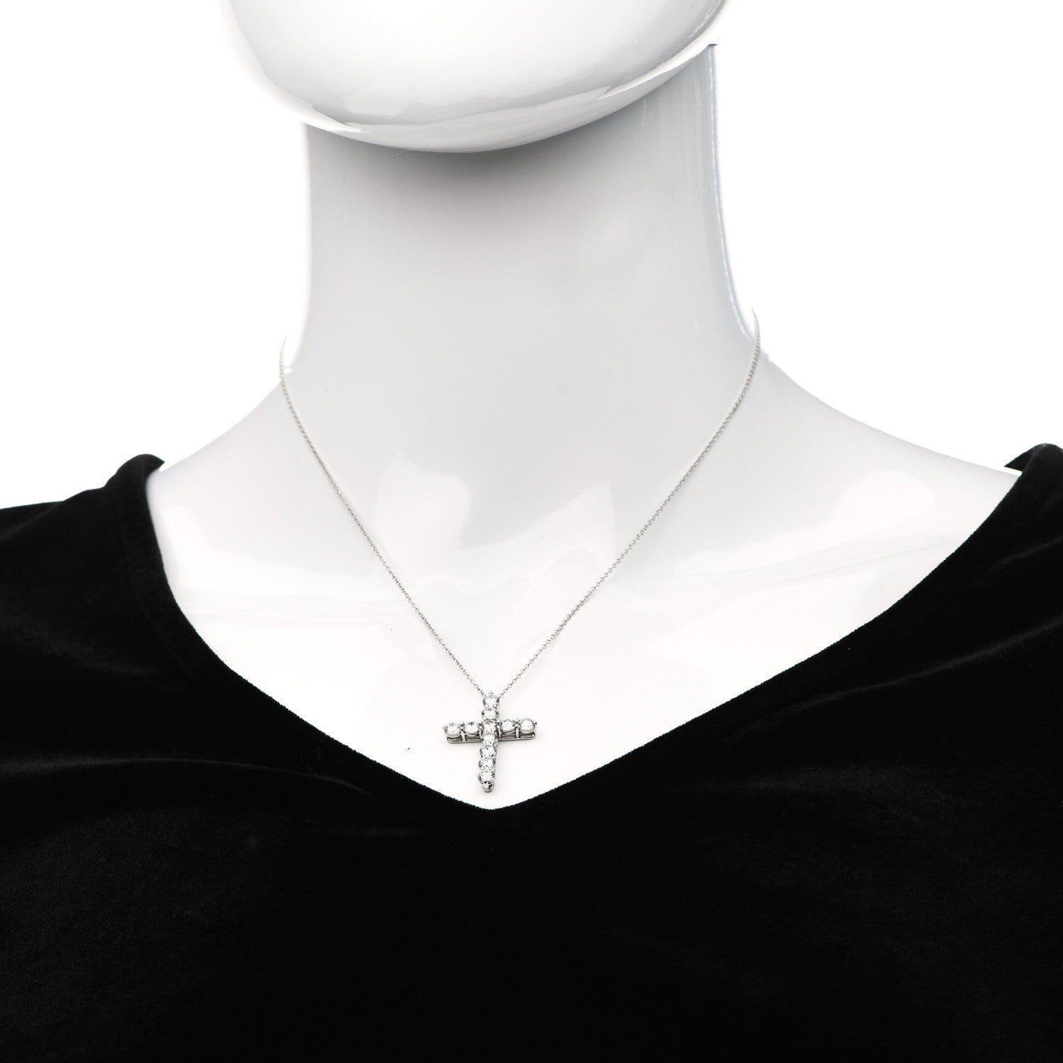 Tiffany Platinum Diamond Large Cross Pendant Necklace 2 of 4