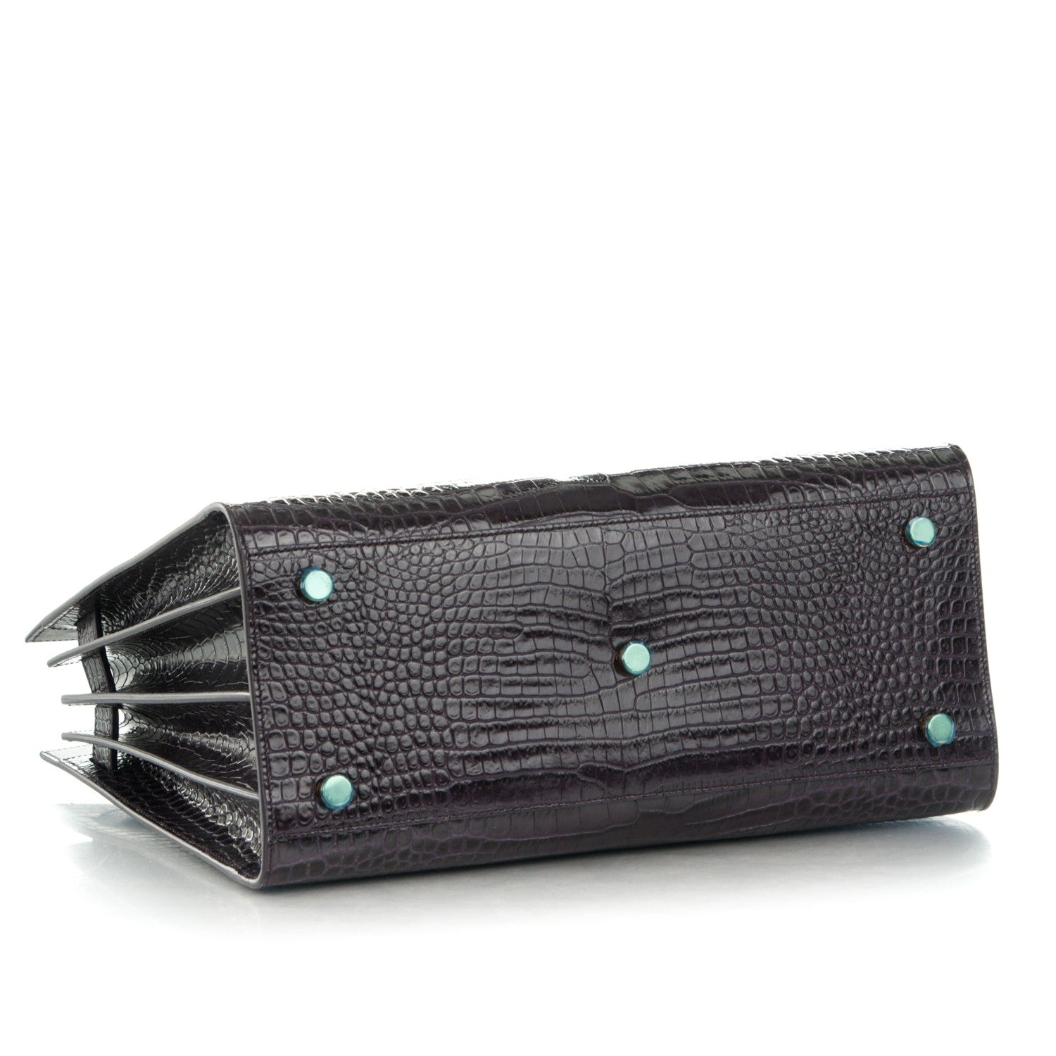 Saint Laurent Calfskin Crocodile Embossed Small Sac De Jour Prune 4 of 7