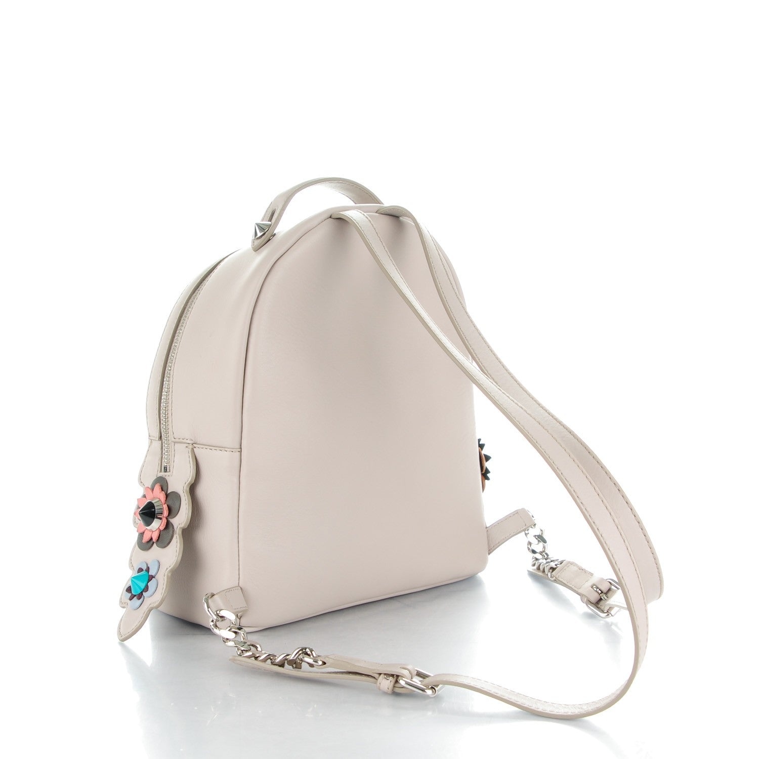 Fendi Vitello Dolce Flowerland Studded Mini Backpack Grigio Polvere Multicolor 3 of 8