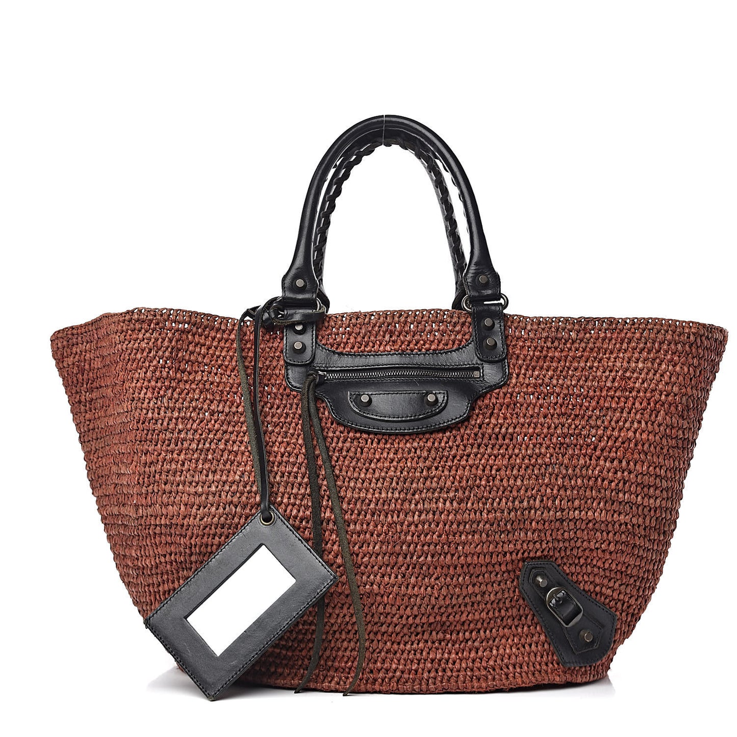 Raffia Woven Large Tote Brown Black