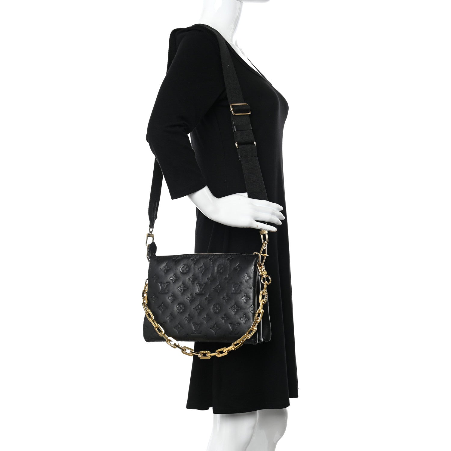 Louis Vuitton Lambskin Embossed Monogram Coussin PM Black 2 of 13
