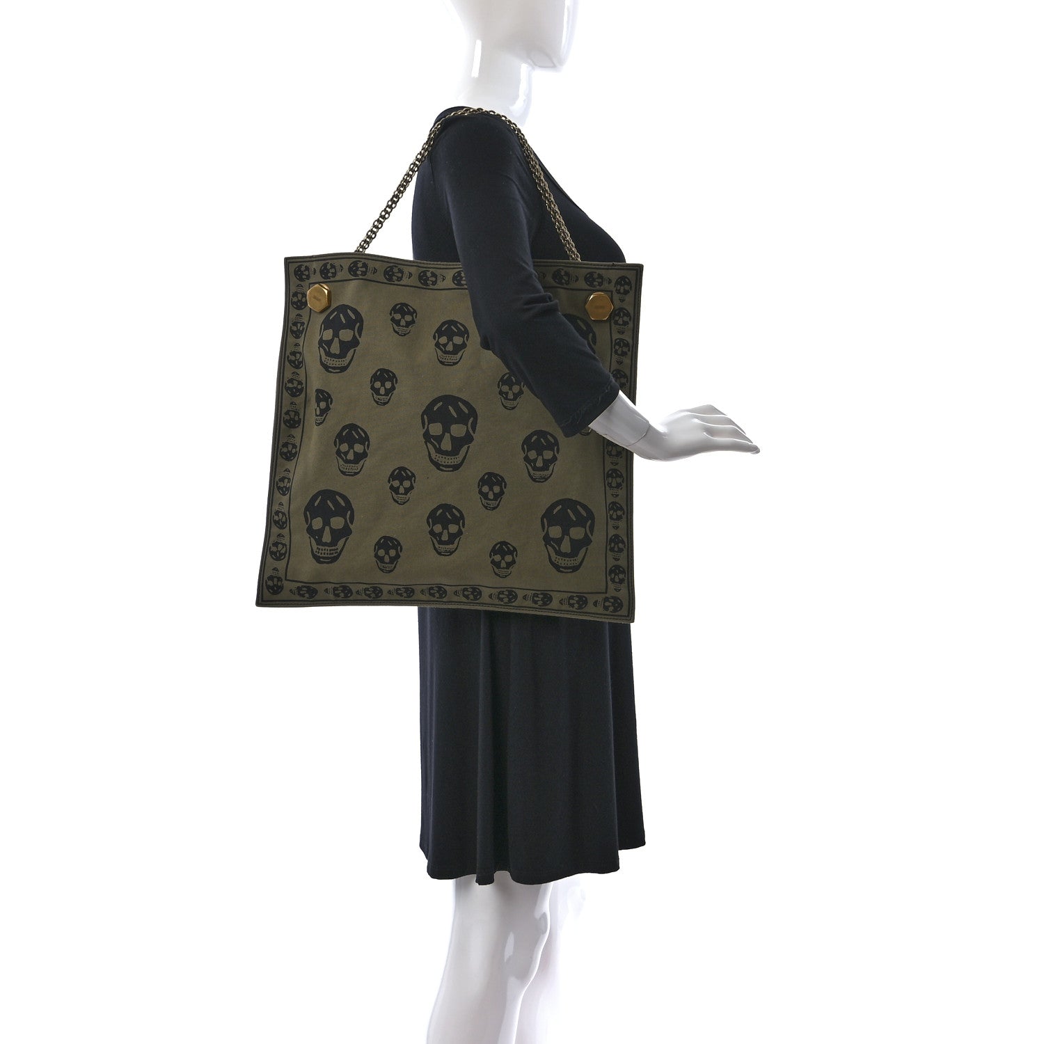 Alexander McQueen スカル柄 トートバッグ Alexander McQueen Canvas Skull Print Shopper Green Black 1177213