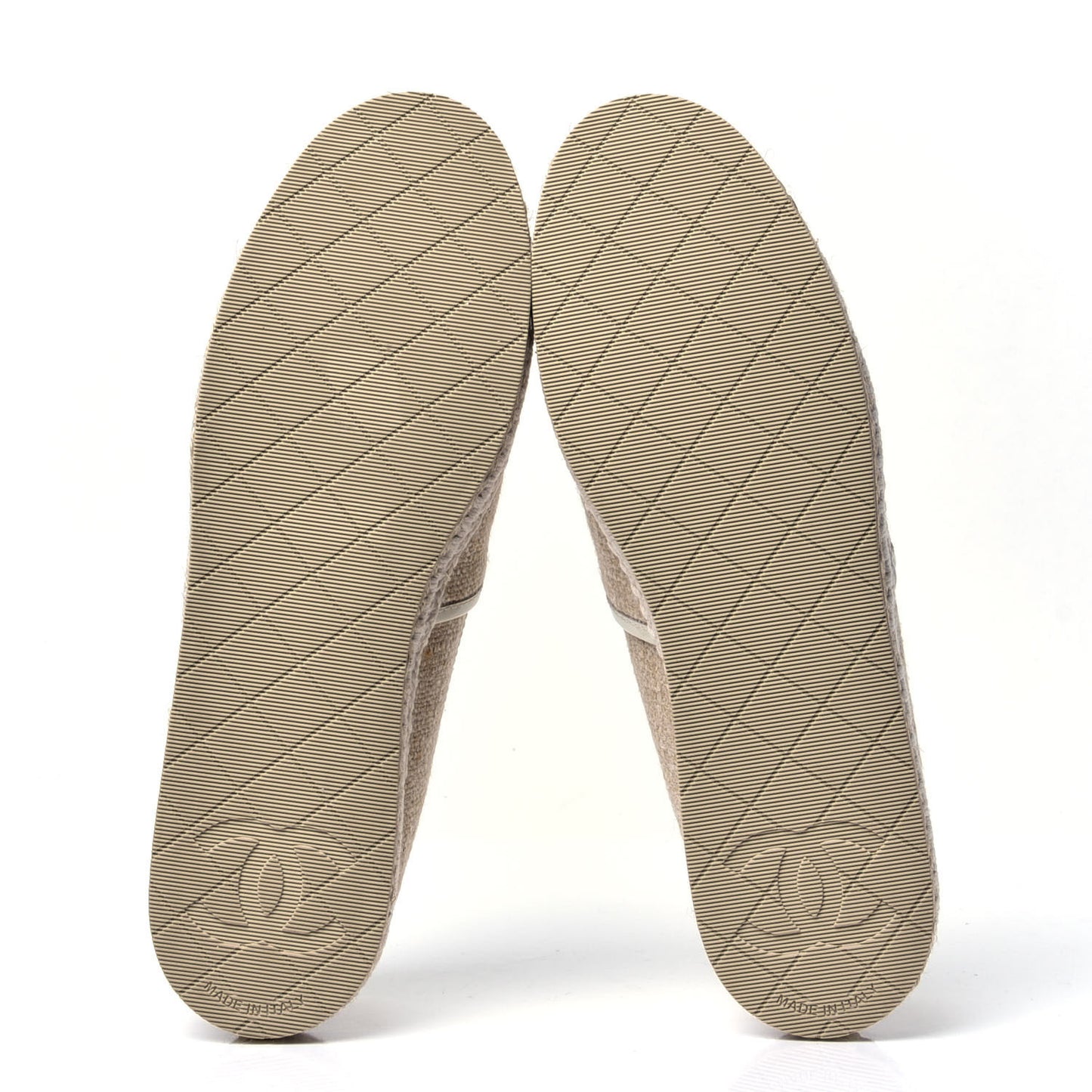 Fabric Patent Calfskin CC Espadrilles White Beige