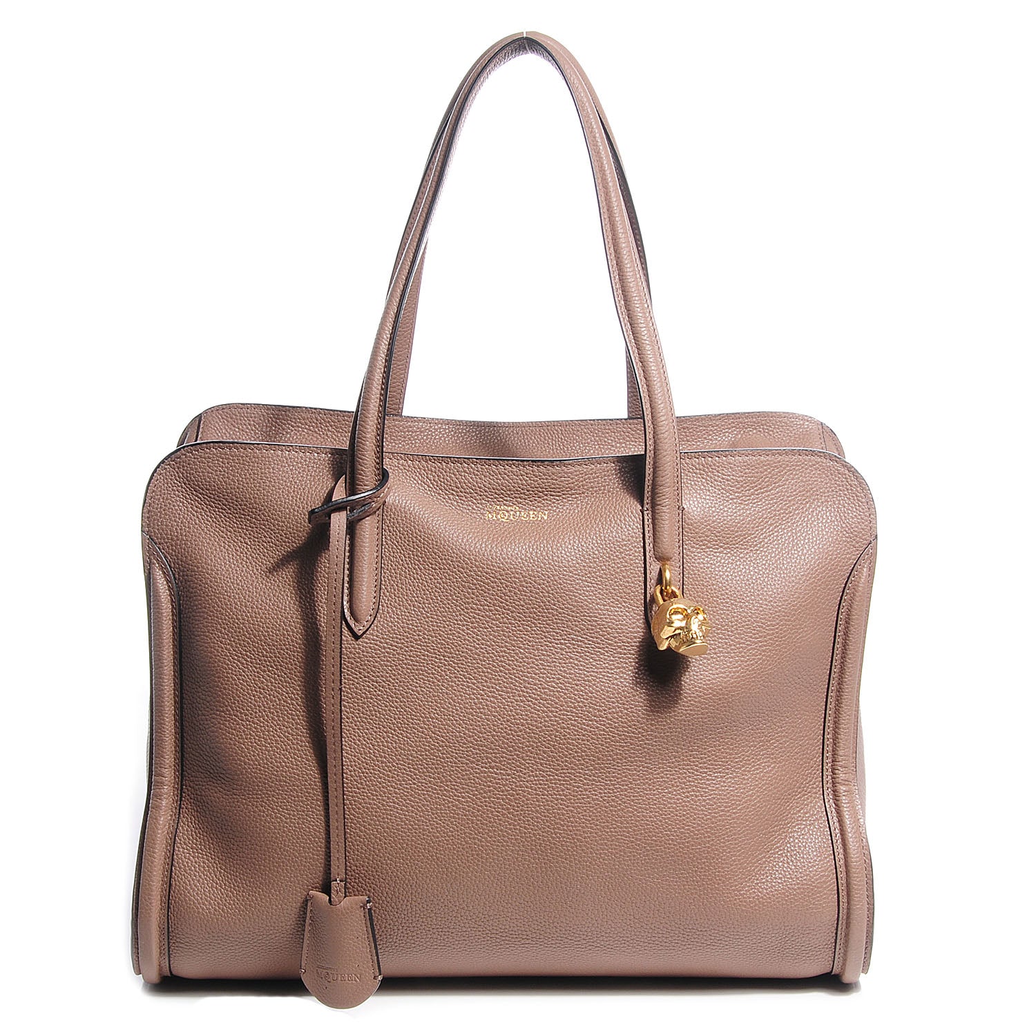 Alexander McQueen Pebbled Calfskin Skull Padlock Zip Around Tote Cocco 1 of 10