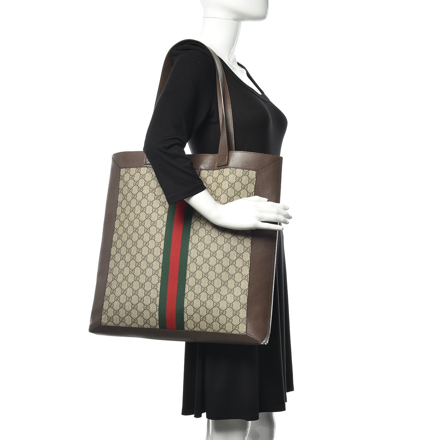 Gucci GG Supreme Monogram Web Large Ophidia Vertical Shopping Tote Brown 2 of 12
