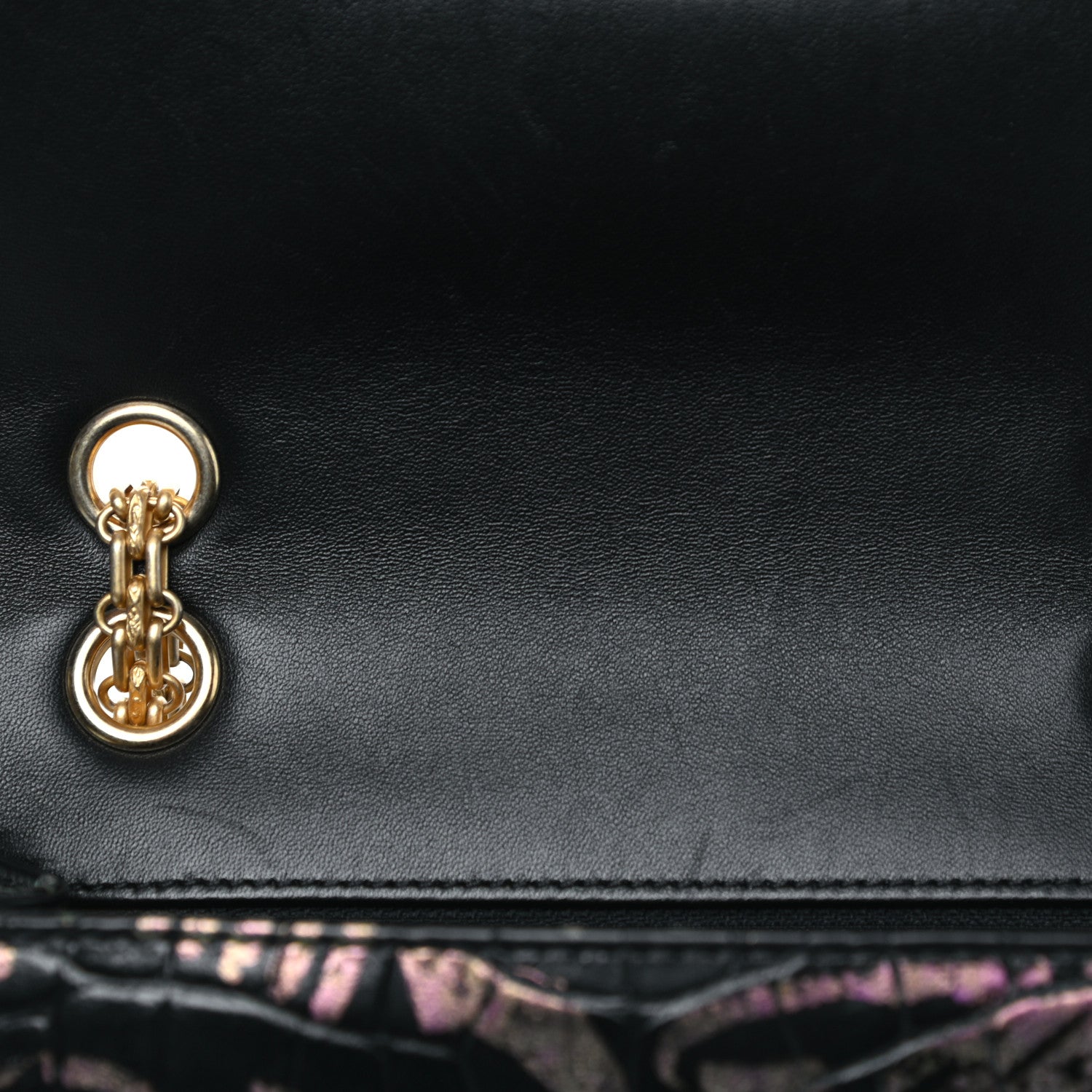 Chanel Calfskin Crocodile Embossed Graffiti 2.55 Mini Cocodile Reissue Flap Black Pink 10 of 17