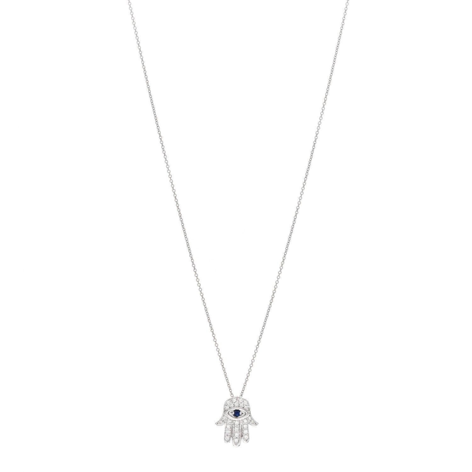 Roberto Coin 18K White Gold Diamond Blue Sapphire Hamsa Pendant Necklace 1 of 4